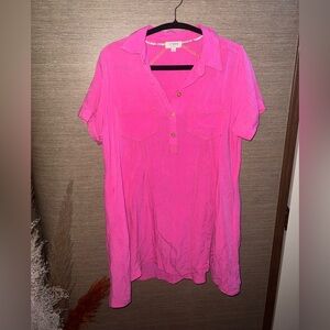 Umgee Pocket pull over Shirt Dress hot pink size small